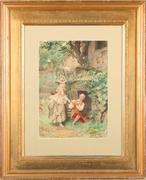 莫里斯·勒卢瓦(法国1853 - 1940):买鸡蛋-水彩画,16.25 x 11.5英寸/右下角签名
