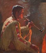 约瑟夫·亨利·夏普(1859 - 1953)“鸣鹿”16 x 14英寸售出