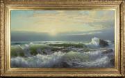 威廉·特罗斯特·理查兹(William Trost Richards, 1833-1905),新港,1904年,布面油画34 x 60英寸,右下角签名并注明日期:WM。t·理查兹,04。