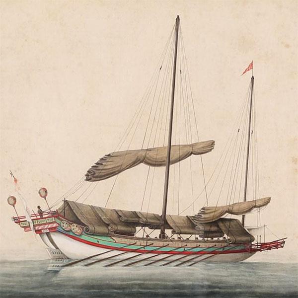 Chinese Export Watercolor of Junk, 19th Century 中国出口水彩垃圾,19世纪