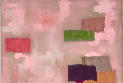 娜塔莎·达斯，粉色，(细节)，2019年，画布上的油和线，60 x 36英寸，由艺术家和费城格罗斯·麦克莱夫画廊提供。
