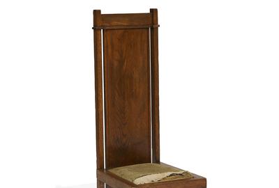 LOT 216: Frank Lloyd Wright chair from Browne’s Bookstore in Chicago’s Fine Arts Building, 1908.  Estimate $20,000-30,000