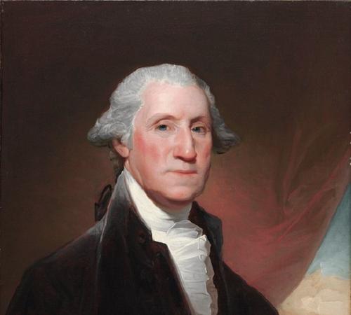 吉尔伯特·斯图尔特，美国人，乔治·华盛顿，约1795年布面油画。哈佛大学肖像集，西德尼·泰勒给大学的礼物，1969年，H631。