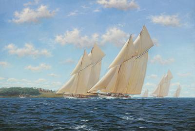 Stephen J.  RENARD | Westward slightly leading Cicely off Norris Castle in the Solent.  Meteor IV is trailing behind, 1910 | oil on canvas | 29 7/8 x 39 3/4 in.  | FG© 134632
