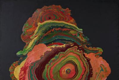 Shozo Shimamoto，Untitled  -  Whirlpool，1965，帆布上的石油，Rachofsky收藏和达拉斯艺术博物馆通过两x两个用于艾滋病和艺术基金，2012.1.3，©Shozo Shimamoto协会。那不勒斯