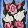 马斯登·哈特利(1877-1943)，《布面玫瑰油画》，18 5/16 x 14 8 / 8英寸，缩写为左下方:M.H