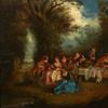 船上未署名的18世纪油画，以安托万·瓦图（法国，1684-1721）的方式绘制，名为“Fete Galante野餐”，高17½英寸，宽21¼英寸（估计：3000-5000美元）。