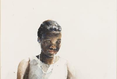 斯蒂芬·斯科特·杨(美国人，1957-)，《珍珠岛》，水彩画研究，12 3/8平方英寸，签名并标题。出处:佛罗里达州圣奥古斯丁私人收藏;Barridoff画廊(2007)。估计10000 - 15000美元