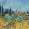文森特·梵高(1853-1890)，Cabanes de bois parmi les oliviers et cyprès, 1889年10月。布面油画。17⅞x 23¾英寸(45.5 x 60.3厘米)。2021年11月11日，考克斯藏品:印象派的故事以7135万美元的价格在纽约佳士得拍卖