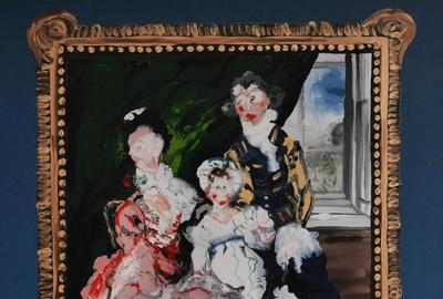 达林顿家族肖像由Mary Ronayne，2021，木板上的珐琅（120 x 90厘米）