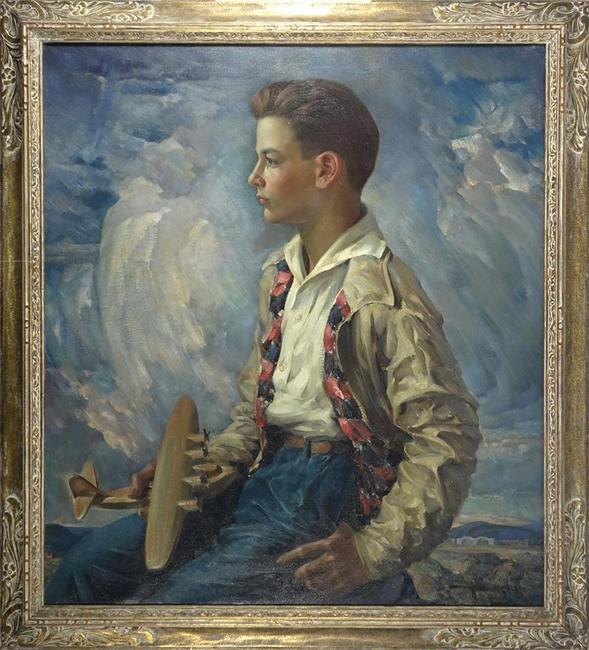 Arthur Meltzer(宾夕法尼亚，1893-1983)，“Davis [Meltzer] 14岁时的肖像”，1943年，布面油画，单反，35 x 32英寸(见图)。出处:戴维斯·梅尔泽庄园。估计:1500 - 3000美元
