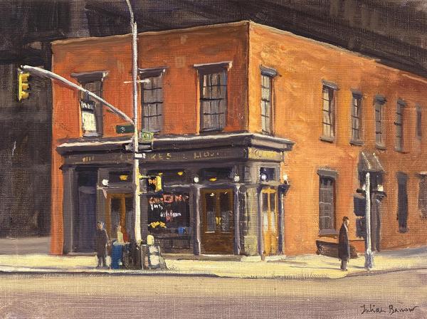 朱利安库，PJ。Clarke's，纽约，帆布上的油，9 x 12英寸（细节）。Courtesy Mark Murray Fine Paintings