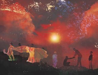 卡拉·杰·哈里斯，Of the Wind, 2021年，独特的手工装饰档案颜料印花，44 x 57英寸。