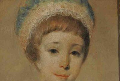 一位年轻女士的肖像，用彩色蜡笔画着一只鸟，日期和签名写在1760年的右下角