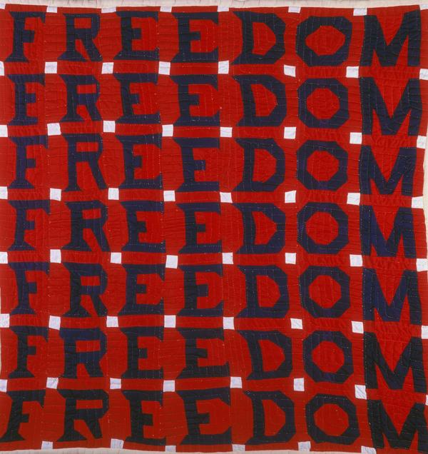 reedom被子;Jessie B. Telfair (1913-1986);派瑞特格鲁吉亚⁠1983;棉花,用铅笔;74 x 68英寸;收藏美国民间艺术博物馆，纽约;朱迪斯·亚历山大的礼物，以爱的纪念她的姐姐丽贝卡·亚历山大，2004.9.1⁠沉陷
