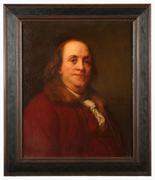 克拉伦斯·德鲁·巴特利特（美国人，1863年出生）（又名C D巴利特）本杰明·富兰克林油画在画布上的肖像，21.5 x 17.5英寸/右中签名