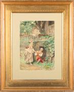 莫里斯·勒卢瓦(法国1853 - 1940):买鸡蛋-水彩画，16.25 x 11.5英寸/右下角签名