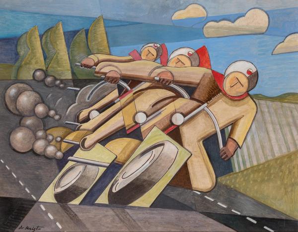 Bela de krito(匈牙利，1920-2006)，Le Motards, 1952，船上的油，19 3/4 x 25 1/4英寸。美国东部时间3000 - 5000美元。39。