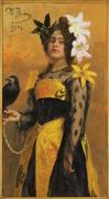 《莉迪亚·库兹涅佐娃的肖像》(Portrait of Lydia Kuznetsova)，伊利亚·艾菲莫维奇·列宾(Ilya Efimovitch Repin)， 1901年。布面油画。