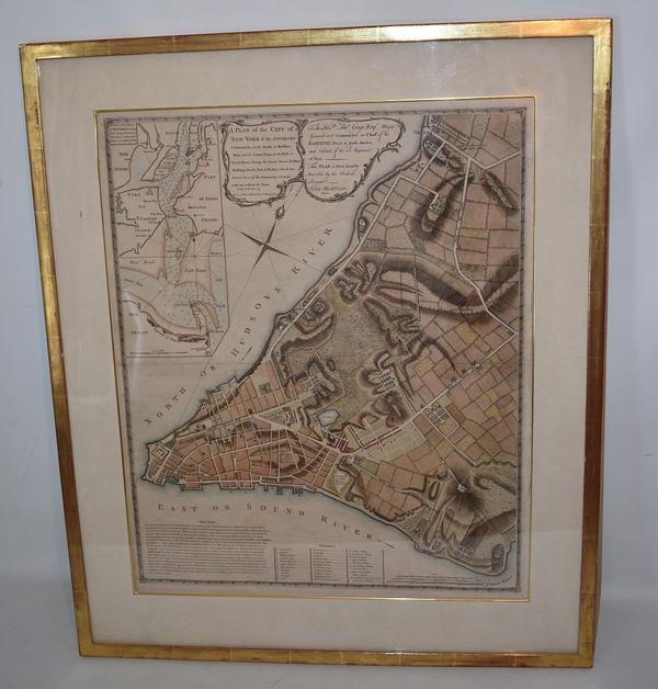 John Montresor(英国，1736-1799)在独立战争前绘制的纽约市地图，标题为A Plan of the City of New York & Its Environs, 1775年由A. Dury在英国伦敦出版。