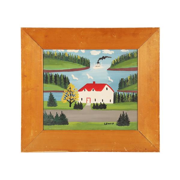 大约在1960年，Maud Lewis（加拿大人，1903-1970）在绿板上绘制了一幅当地海湾的画作，其中有红顶林奇别墅和渡轮公主海琳进入港口（约25960美元）。
