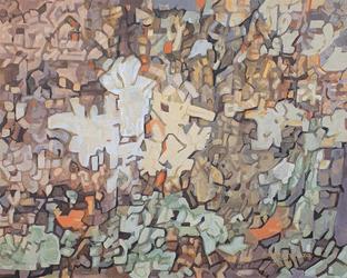 Sailart Jo-dojoong，剑合唱，2021个土壤和陶瓷涂料混合物在帆布28.5“x 36”