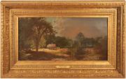 亨利·博斯（美国1824-1897）：风暴来临前的匆忙-画布上的油画，9.5 x 17.5英寸/右下角签名