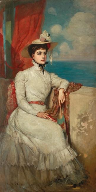 拍品9:RUPERT BUNNY 1864-1947。莫雷尔夫人肖像(1895)，布面油画，185 x 90厘米。估计800000 - 1200000美元(AUD)
