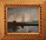 富兰克林·德哈文（美国1856-1934）油画上的北极光，15.5 x 19.25英寸/左下角