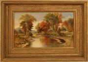 丹尼尔·查尔斯·格罗斯(美国1838 - 1900):《秋天的小溪风景》-布面油画，11.75 x 19.75英寸/左下签名