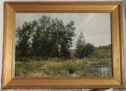 休·博尔顿·琼斯(美国1848 - 1927):马萨诸塞州埃尔蒙特——布面油画，24 x 36英寸/左下方签名