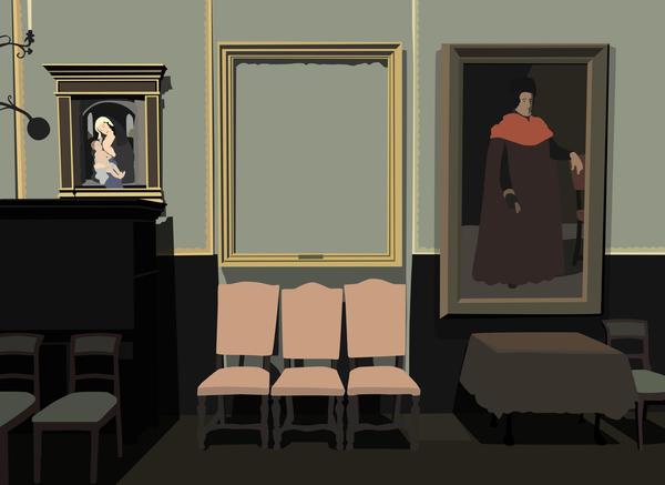 Kota Ezawa（日语 - 德语，b。1969），“空框架”，2015.杜鹃王透明度和LED灯箱，24 1/2×33 1/2英寸。礼貌的艺术家，克里斯托弗Grimes画廊，圣莫妮卡和旧金山的海恩斯画廊