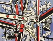 这幅令人难以置信的奥布松挂毯仿造了Fernand Léger的作品《Les constructeurs sur fond bleu》