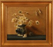 Mary Augusta Hiester Reid（美国/加拿大1854-1921）东方花瓶的雏菊：帆布上的油，15.5 x 17.5英寸/左下角