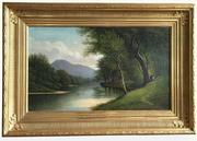 威廉考文垂墙（美国1810年 -  1886年）：沿着河流漫步 - 帆布上的油，14 x 24英寸/右下右