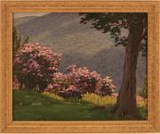 安德鲁·托马斯·施瓦茨(1867 - 1942):粉红色的花-船上的油，15.5 x 19.25英寸/右下角签名