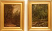 Alfred S. Wall（美国1825  -  1896年）：黄昏/奶牛的树林在树林里（作为一对销售） - 船上的石油，9.63 x 6.63英寸/左下左下角