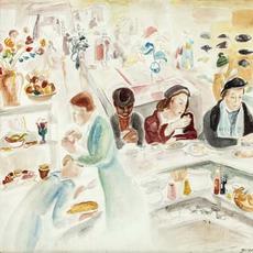 Theresa Bernstein（1890-2002）在20世纪30年代，加利福尼亚州的联合广场午餐柜台。1930-39纸上的水彩作出了纽约市的埃瑞和莎拉·赫尔什费尔德的礼物，纽约市的场景