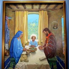 拉尔夫·帕伦·科尔曼（Ralph Pallen Coleman）（1892- 1968年）在画布上大而美丽的油，这是基督青年时代与玛丽和约瑟夫（Mary）和约瑟夫（Joseph）青年时代的渲染。
