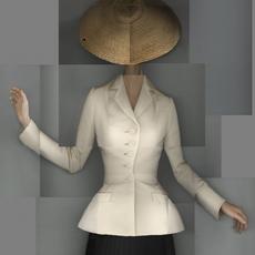 克里斯汀·迪奥(法国，1905-1957)。酒吧套装，下午套装搭配淡褐色天然山东夹克和黑色打褶羊毛绉裙。1947年春夏高级时装，花冠系列。迪奥Héritage系列，巴黎。(综合扫描:卡特琳娜·杰布)